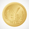Gold Yen Coin with Yuan Symbol Ã¢â¬â Chinese Money Ã¢â¬â Vector and Illustration